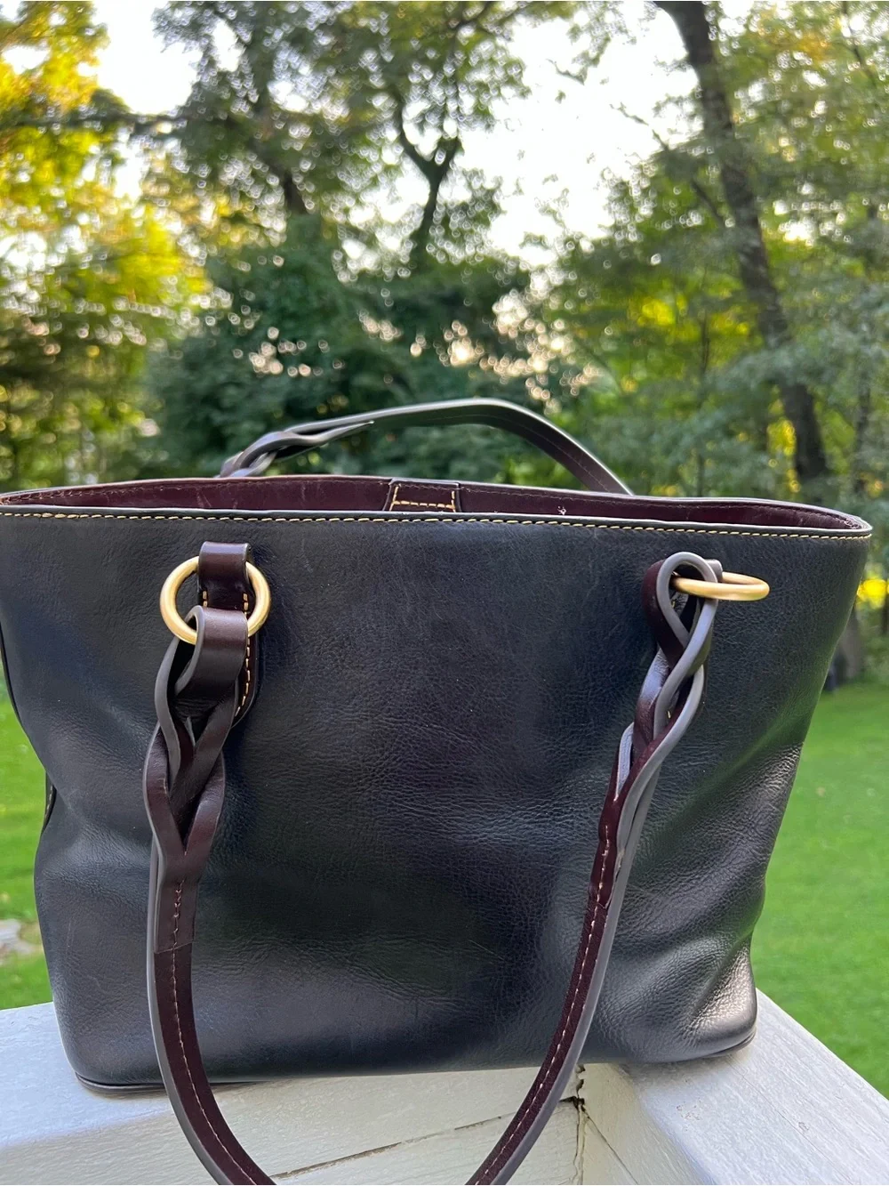 DOONEY AND BOURKE BLACK FLORENTINE LEATHER SMALL GRETCHEN TOTE BAG,